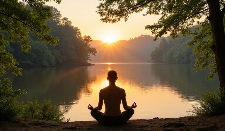A person meditating in a serene natural environment, symbolizing mental clarity