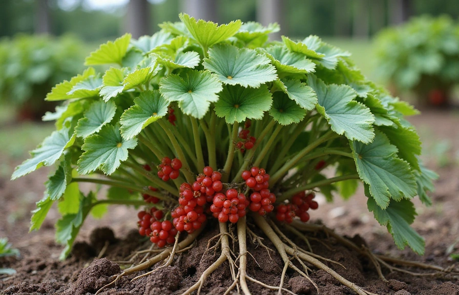 Ashwagandha plant with berries and roots, symbolizing its natural origin