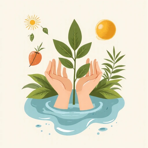 Coqretellis brand values represented by abstract natural elements like leaves, water, and ethical symbols.