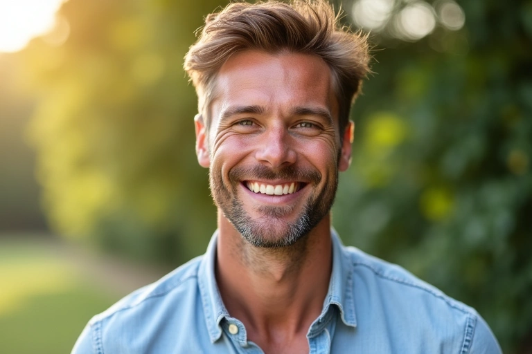 Happy man with a healthy glow, symbolizing the benefits of supplements